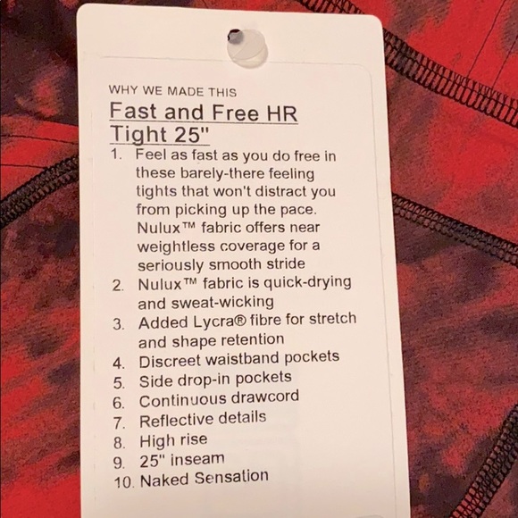 ❤️ Lululemon Fast & Free 25” Leggings Red Game Day Size 2 NWT - Picture 4 of 7